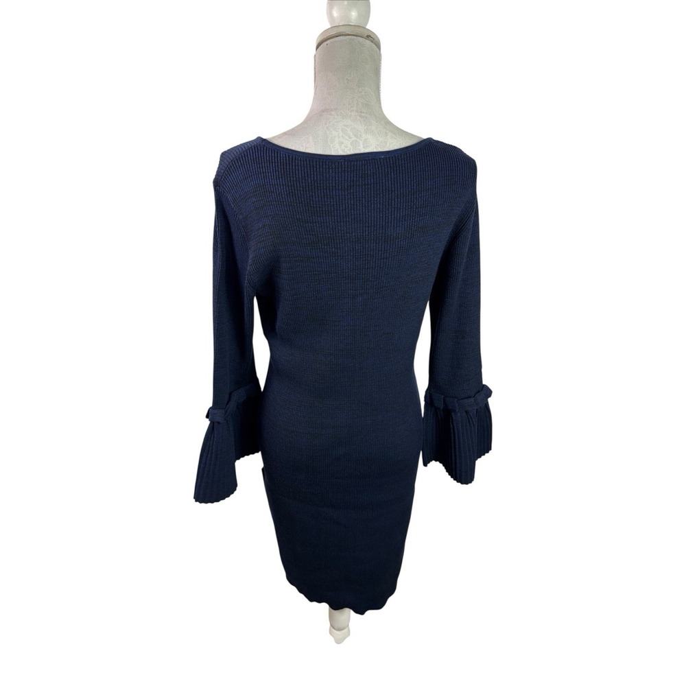 Nina Leonard‎ Women's L Ribbed Knit Bodycon Dress Blue Pleated Cuff NWT - Picture 3 of 12